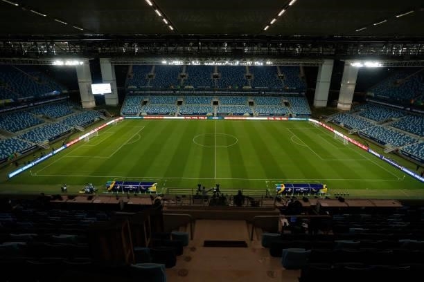 General view of an empty Arena Pantanal before a Group B match between Ecuador and Colombia on June 13, 2021 in Cuiaba, Brazil.
