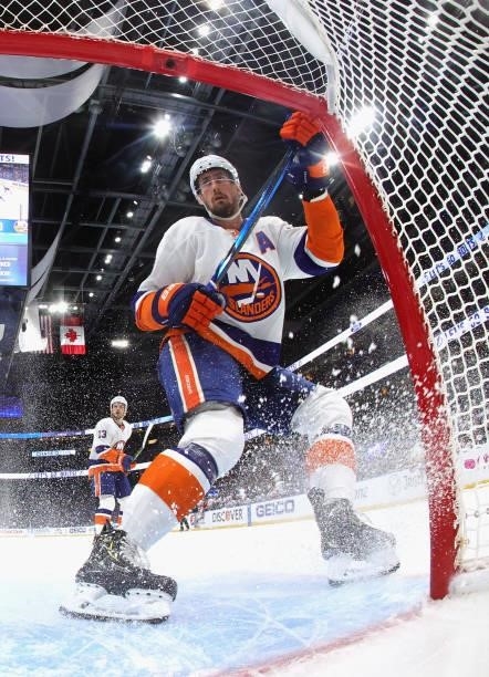Brock Nelson of the New York Islanders skates against the New York Islanders in Game One of the Stanley Cup Semifinals during the 2021 Stanley Cup...