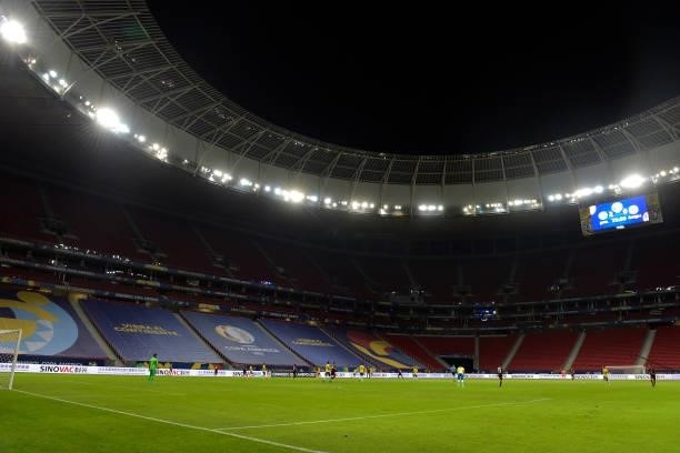 General view of the empty stands during a Group B match between Brazil and Venezuela as part of Copa America 2021 at Mane Garrincha Stadium on June...