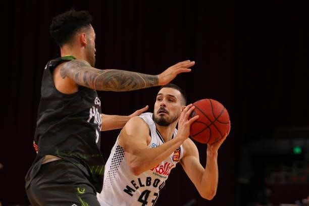 Chris Goulding of United looks to pass during game two of the NBL Semi-Final Series between the South East Melbourne Phoenix and Melbourne United at...