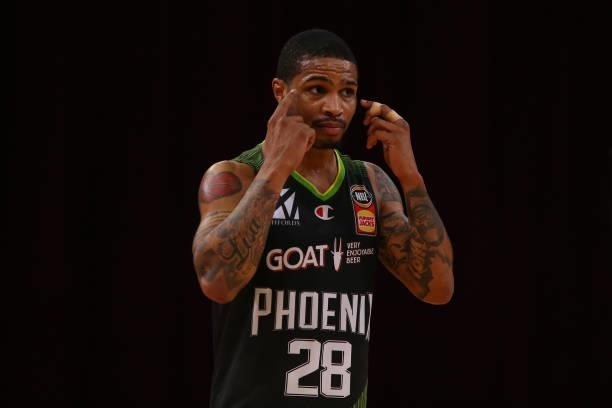 Keifer Sykes of the Phoenix gestures during game two of the NBL Semi-Final Series between the South East Melbourne Phoenix and Melbourne United at...