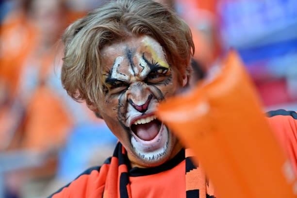 Fans of Netherlands reacts during the UEFA Euro 2020 Championship Group C match between Netherlands and Ukraine on June 13, 2021 in Amsterdam,...