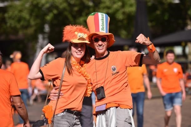 Fans of Netherlands react prior the UEFA Euro 2020 Championship Group C match between Netherlands and Ukraine on June 13, 2021 in Amsterdam,...