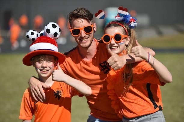 Fans of Netherlands react prior the UEFA Euro 2020 Championship Group C match between Netherlands and Ukraine on June 13, 2021 in Amsterdam,...