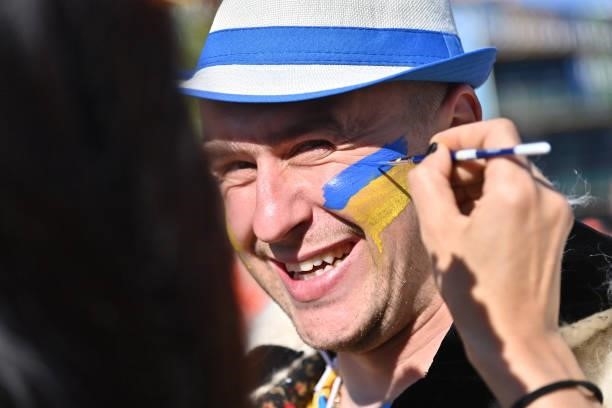 Fan of Ukraine reacts prior the UEFA Euro 2020 Championship Group C match between Netherlands and Ukraine on June 13, 2021 in Amsterdam, Netherlands.
