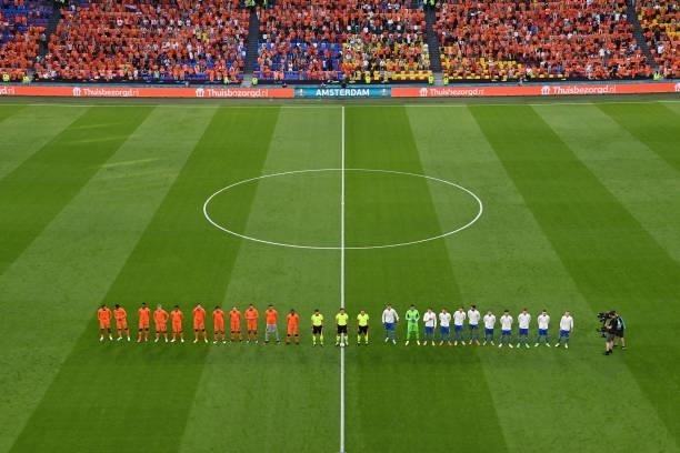 Line-up prior to the UEFA Euro 2020 Championship Group C match between Netherlands and Ukraine on June 13, 2021 in Amsterdam, Netherlands.