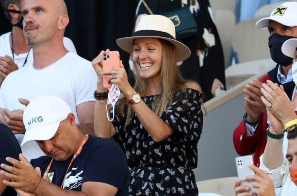 Jelena Djokovic, wife of Novak Djokovic celebrates Novak's victory in the Men's Singles final on day 15 of the French Open 2021, Roland-Garros 2021,...