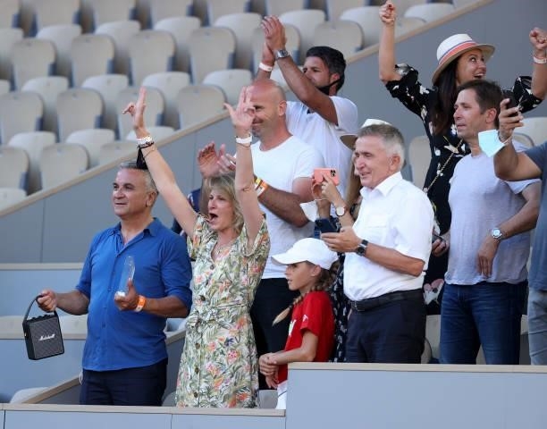 Parents of Novak Djokovic of Serbia - Srdjan Djokovic and Dijana Djokovic with family and friends celebrate Novak's victory in the Men's Singles...