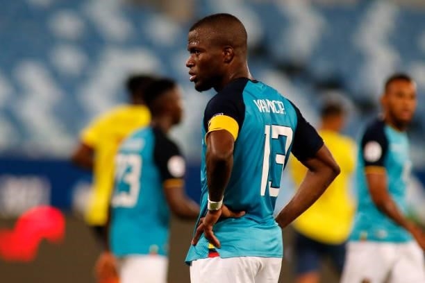 Enner Valencia of Ecuador looks on during a Group B match between Ecuador and Colombia at Arena Pantanal on June 13, 2021 in Cuiaba, Brazil.