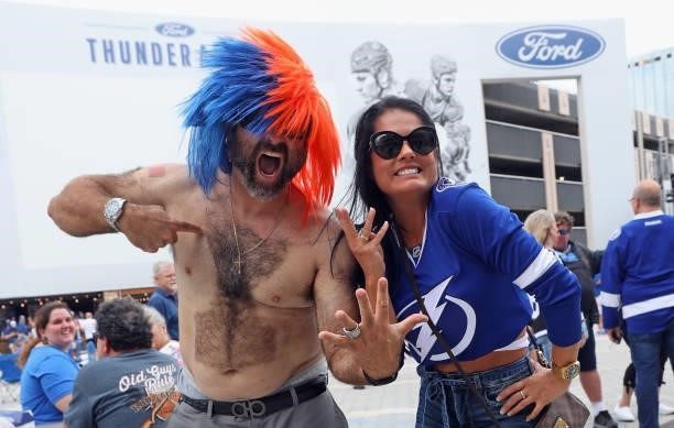 Fans arrive for the game between the Tampa Bay Lightning and the New York Islanders in Game One of the Stanley Cup Semifinals during the 2021 Stanley...