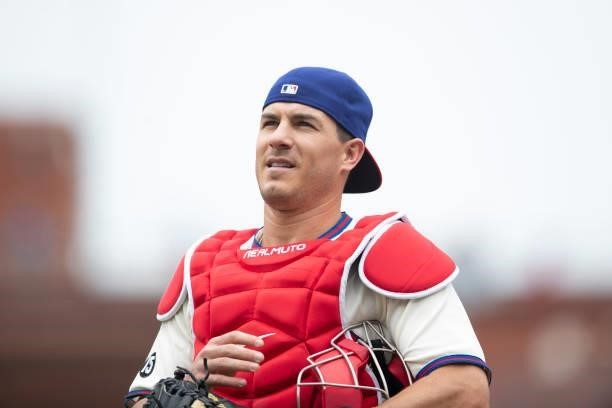 Realmuto of the Philadelphia Phillies looks on prior to the game against the New York Yankees at Citizens Bank Park on June 13, 2021 in Philadelphia,...