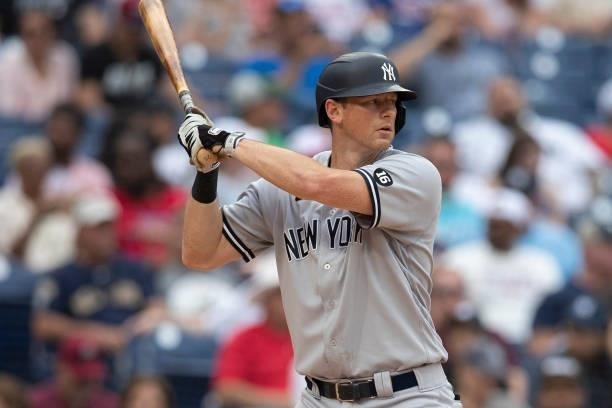 LeMahieu of the New York Yankees bats against the Philadelphia Phillies at Citizens Bank Park on June 13, 2021 in Philadelphia, Pennsylvania. The...