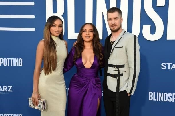 Jaylen Barron, Rafael Casal and Jasmine Cephas Jones attend the Blindspotting Los Angeles Premiere at Hollywood Forever on June 13, 2021 in...