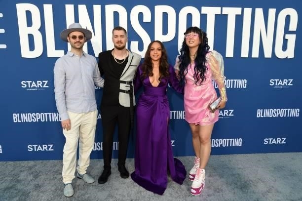 Keith Calder, Rafael Casal, Jasmine Cephas Jones and Jess Wu attend the Blindspotting Los Angeles Premiere at Hollywood Forever on June 13, 2021 in...