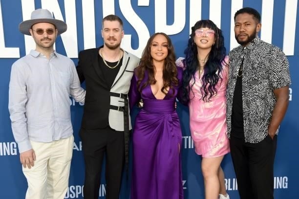 Keith Calder, Rafael Casal, Jasmine Cephas Jones, Jess Wu and Justin Chu Cary attend the Blindspotting Los Angeles Premiere at Hollywood Forever on...