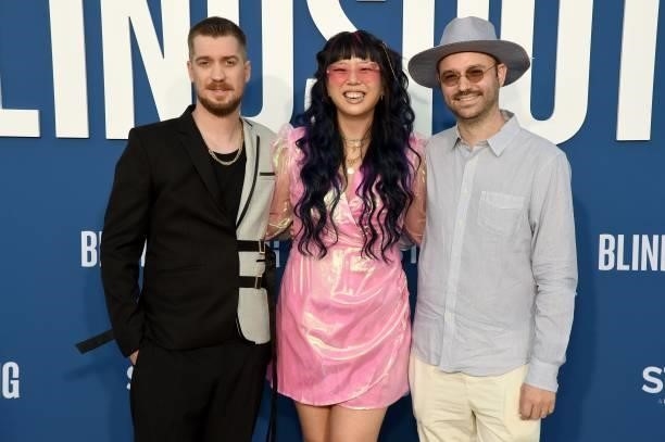Rafael Casal, Jess Wu and Keith Calder attend the Blindspotting Los Angeles Premiere at Hollywood Forever on June 13, 2021 in Hollywood, California.