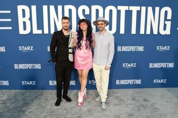 Rafael Casal, Jess Wu and Keith Calder attend the Blindspotting Los Angeles Premiere at Hollywood Forever on June 13, 2021 in Hollywood, California.