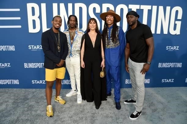 Lil Buck, Myles Yachts, Malaena Eagle, Jon Boogz and Quintin Robinson attend the Blindspotting Los Angeles Premiere at Hollywood Forever on June 13,...