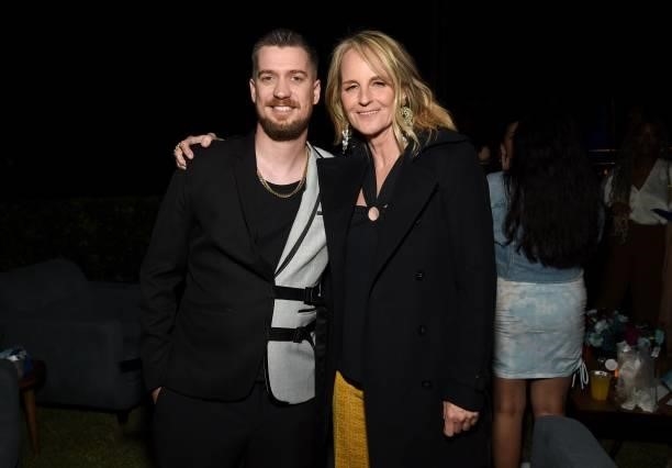 Rafael Casal and Helen Hunt attend the Blindspotting Los Angeles Premiere at Hollywood Forever on June 13, 2021 in Hollywood, California.