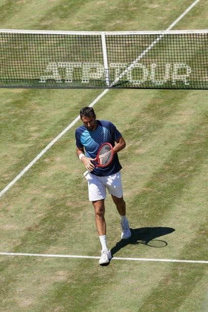 Marin Cilic of Croatia looks on during his final match against Felix Auger-Aliassime of Canada during day 7 of the MercedesCup at Tennisclub...