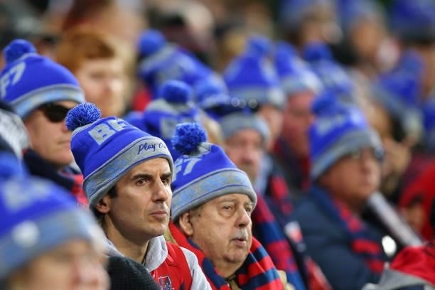 Fans during the round 13 AFL match between the Melbourne Demons and the Collingwood Magpies at Sydney Cricket Ground on June 14, 2021 in Sydney,...