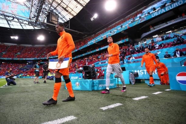 Georginio Wijnaldum of Netherlands leads the team out onto the pitch during the UEFA Euro 2020 Championship Group C match between Netherlands and...