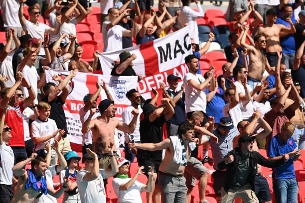 England fans celebrate during the UEFA Euro 2020 Championship Group D match between England and Croatia on June 13, 2021 in London, England.