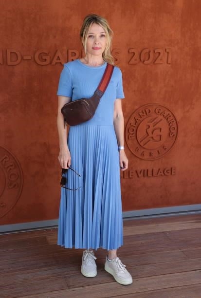 Anne Marivin attends the Men's Singles Final during day 15 of the 2021 Roland-Garros, French Open, a Grand Slam tennis tournament at Roland-Garros...