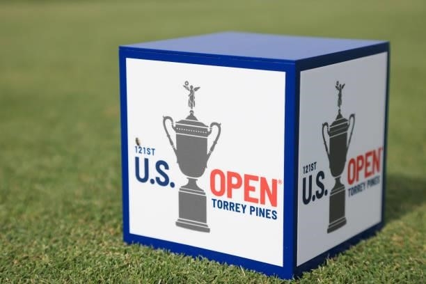 Tee marker is seen during a practice round prior to the start of the 2021 U.S. Open at Torrey Pines Golf Course on June 14, 2021 in San Diego,...