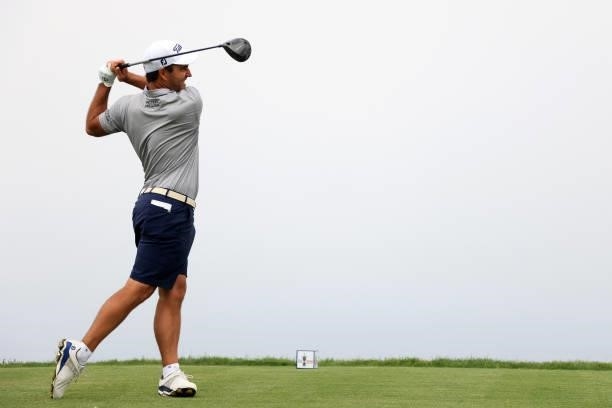 Edoardo Molinari of Italy plays his shot from the fourth tee during a practice round prior to the start of the 2021 U.S. Open at Torrey Pines Golf...
