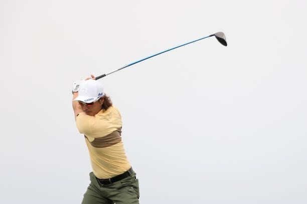 Ryo Ishikawa of Japan plays his shot from the fourth tee during a practice round prior to the start of the 2021 U.S. Open at Torrey Pines Golf Course...
