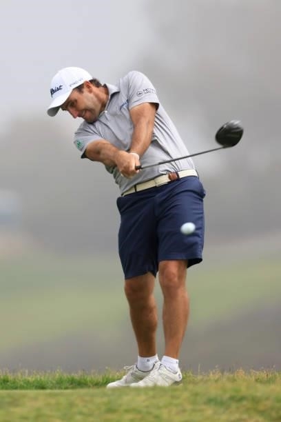 Edoardo Molinari of Italy plays his shot from the fifth tee during a practice round prior to the start of the 2021 U.S. Open at Torrey Pines Golf...