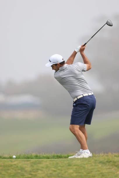 Edoardo Molinari of Italy plays his shot from the fifth tee during a practice round prior to the start of the 2021 U.S. Open at Torrey Pines Golf...