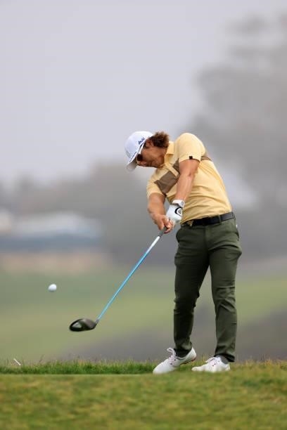 Ryo Ishikawa of Japan plays his shot from the fifth tee during a practice round prior to the start of the 2021 U.S. Open at Torrey Pines Golf Course...