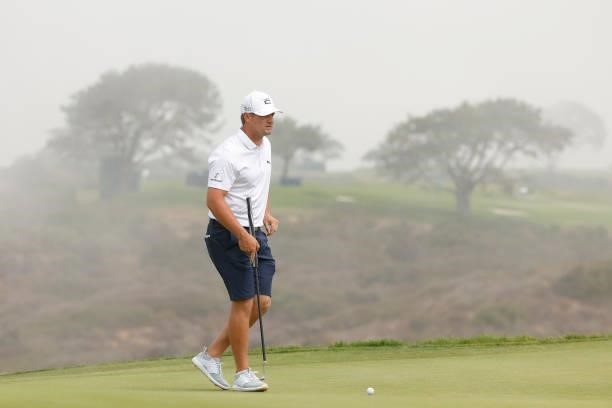 Bryson DeChambeau of the United States walks across the 13th green during a practice round prior to the start of the 2021 U.S. Open at Torrey Pines...