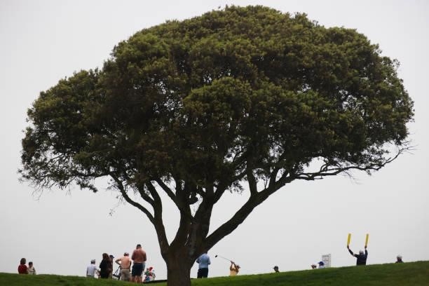 Ryo Ishikawa of Japan plays his shot from the sixth tee prior to the start of the 2021 U.S. Open at Torrey Pines Golf Course on June 14, 2021 in San...