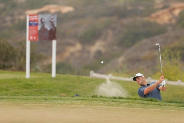 Jon Rahm of Spain plays from a bunker during a practice round prior to the start of the 2021 U.S. Open at Torrey Pines Golf Course on June 14, 2021...