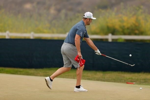 Jon Rahm of Spain is seen on a green during a practice round prior to the start of the 2021 U.S. Open at Torrey Pines Golf Course on June 14, 2021 in...