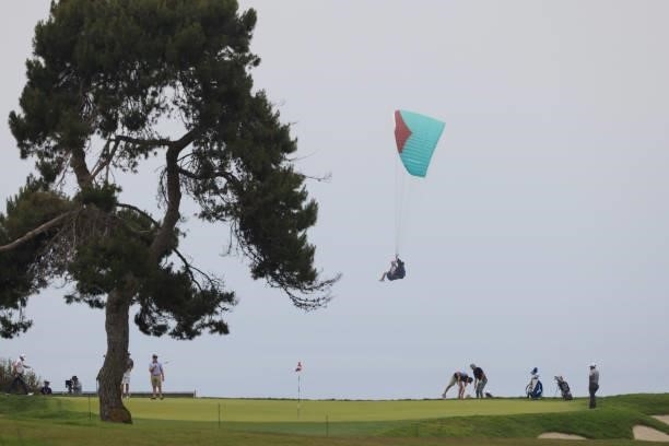 General view is seen as golfers play the 11th green during a practice round prior to the start of the 2021 U.S. Open at Torrey Pines Golf Course on...
