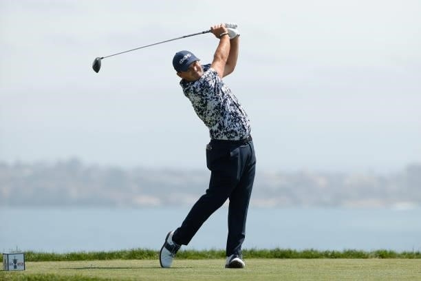 Patrick Reed of the United States plays his shot from the fourth tee during a practice round prior to the start of the 2021 U.S. Open at Torrey Pines...