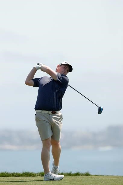 Robert MacIntyre of Scotland plays his shot from the fourth tee during a practice round prior to the start of the 2021 U.S. Open at Torrey Pines Golf...