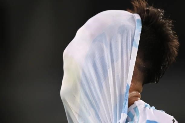 Nicolás Gonzalez of Argentina reacts after missing a chance of goal during a Group A match between Argentina and Chile at Estadio Olímpico Nilton...