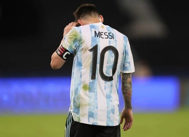 Lionel Messi of Argentina reacts after a Group A match between Argentina and Chile at Estadio Olímpico Nilton Santos as part of Copa America Brazil...