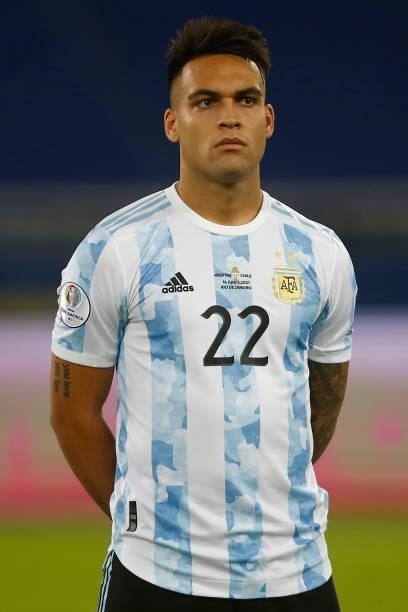 Lautaro Martinez of Argentina looks on before a Group A match between Argentina and Chile at Estadio Olímpico Nilton Santos as part of Copa America...