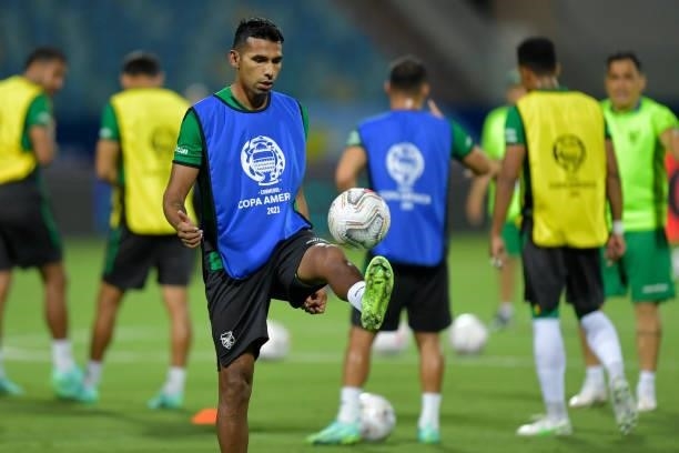 Diego Bejarano of Bolivia warms up before a Group A match between Paraguay and Bolivia at Estádio Olímpico as part of Copa America Brazil 2021 on...