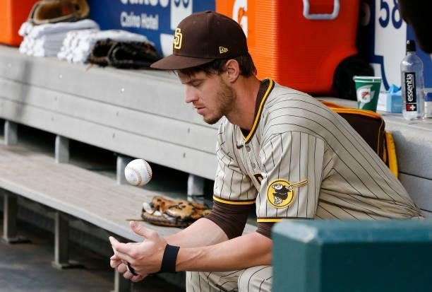Wil Myers of the San Diego Padres prepares for a game against the New York Mets at Citi Field on June 11, 2021 in New York City. The Mets defeated...