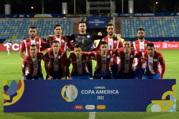 Players of Paraguay pose before a Group A match between Paraguay and Bolivia at Estádio Olímpico as part of Copa America Brazil 2021 on June 14, 2021...
