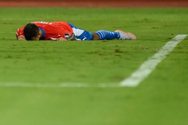 Alejandro Romero Gamarra of Paraguay reacts on the pitch during a Group A match between Paraguay and Bolivia at Estádio Olímpico as part of Copa...