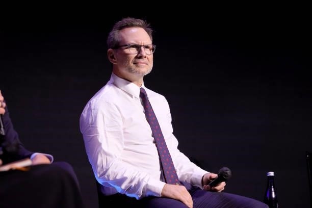 Christian Slater speaks at the Q&A for the 2021 Tribeca Festival Premiere of "Dr. Death