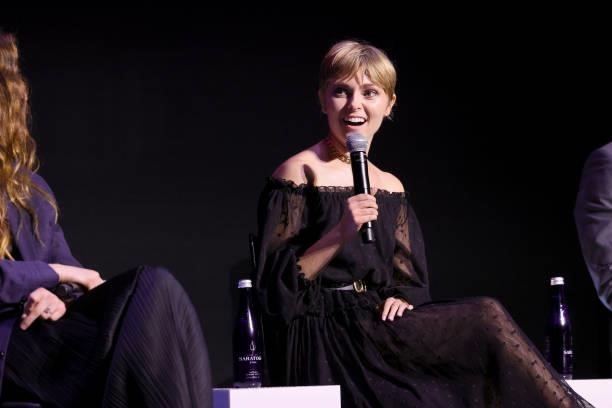 AnnaSophia Robb speaks at the Q&A for the 2021 Tribeca Festival Premiere of "Dr. Death
